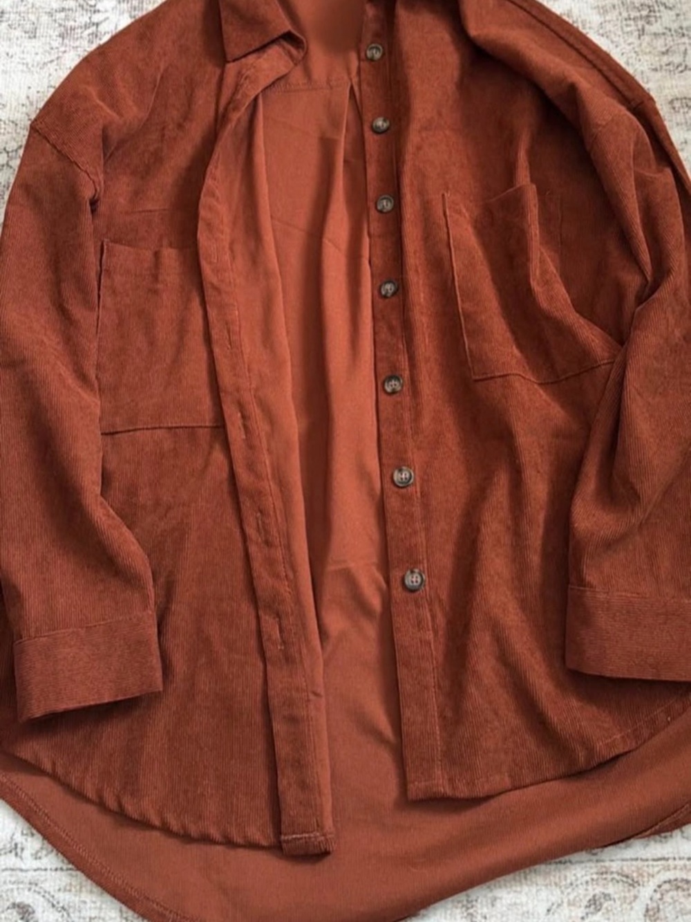 Rust Corduroy Button-Up Shirt Jacket